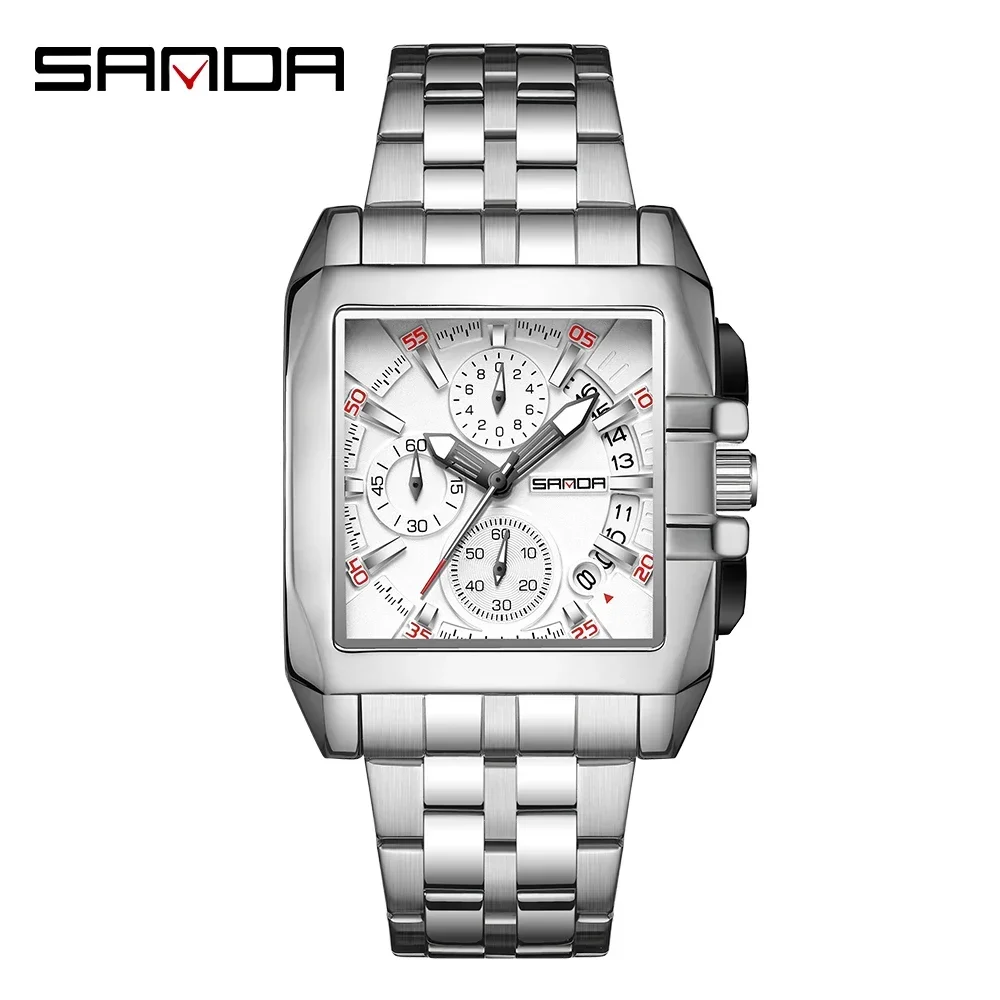 SANDA mens watches top brand luxury 5302 innovate Fashion trend Quartz Waterproof Square Dial Design Date Fluorescence gentleman