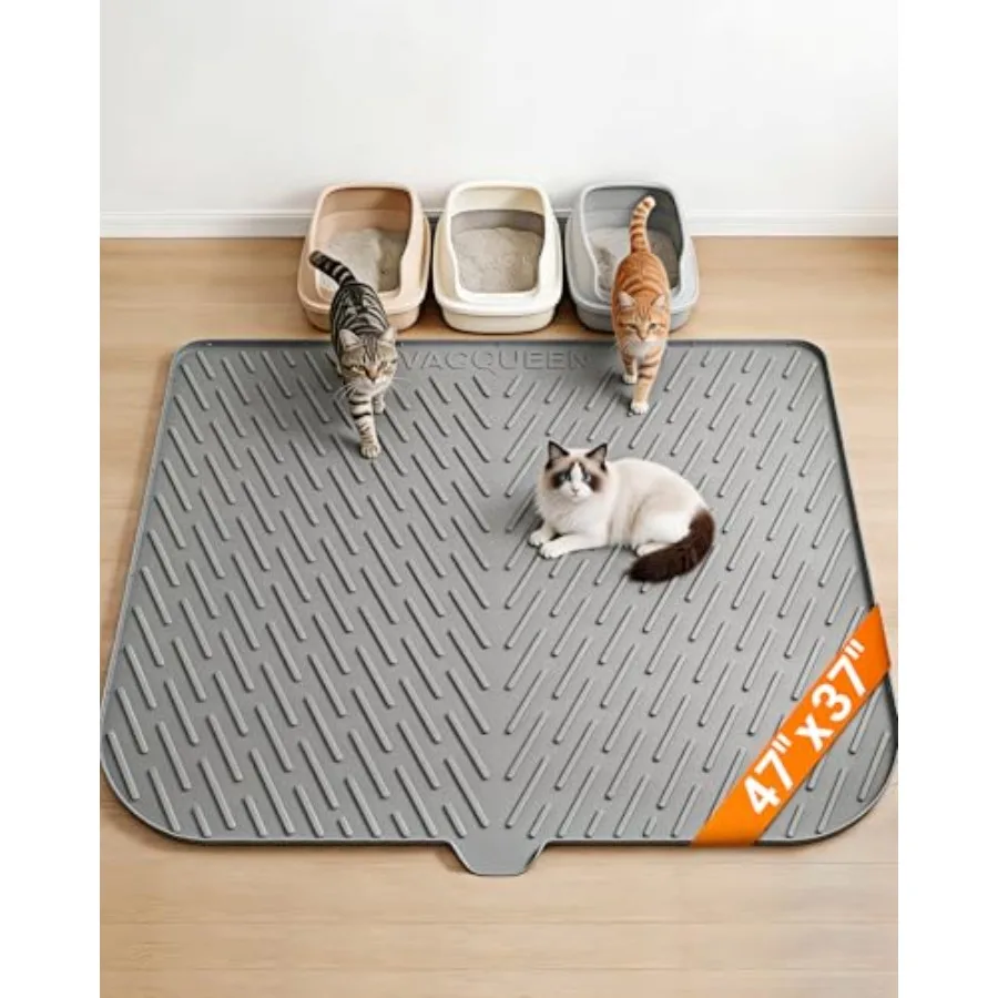 

Cat Litter Box Mat, 47" x 37" Extra Large Cat Litter Mat, Silicone Waterproof Litter Trapping Mat for Scatter Control Soft on K