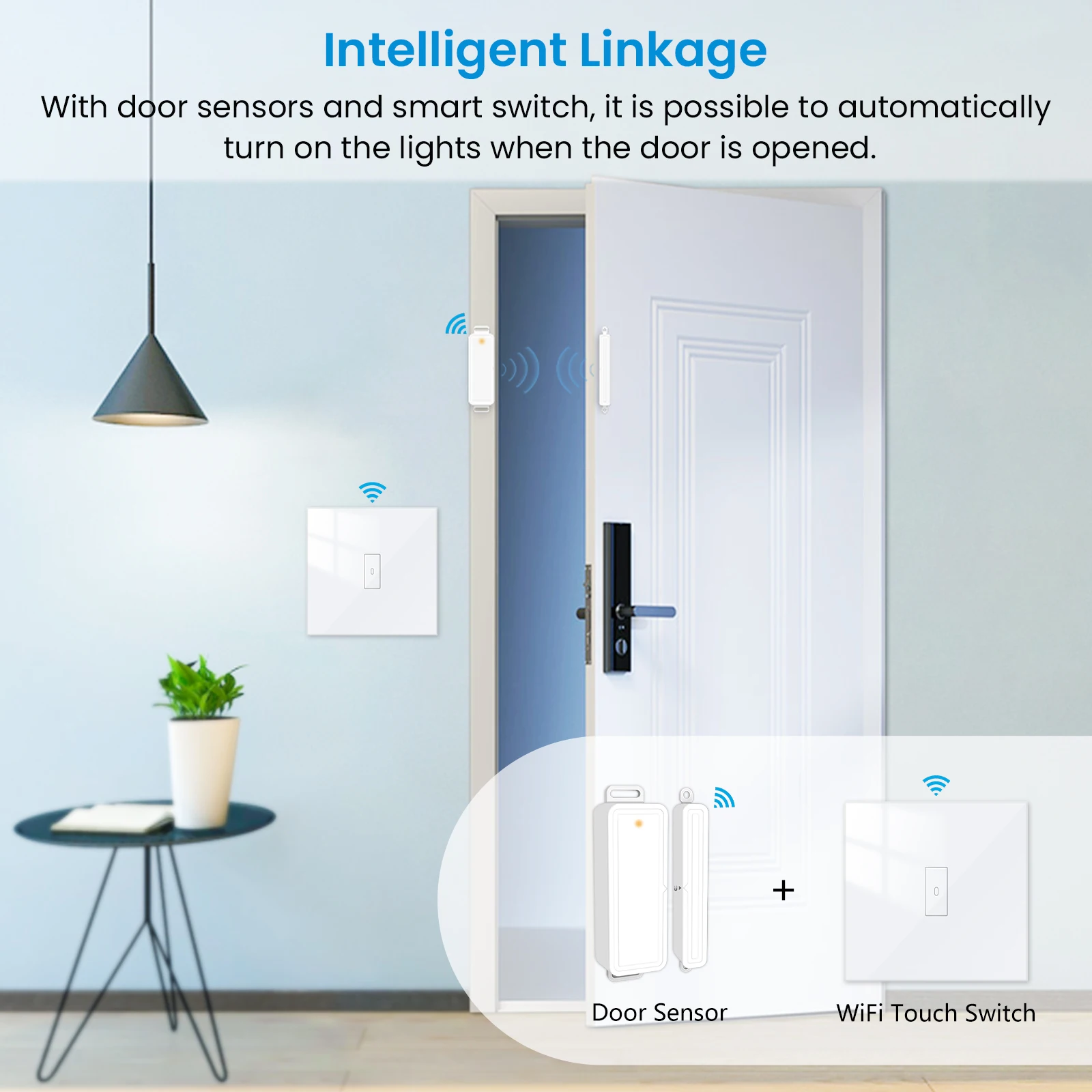 Tuya Wireless ZigBee and Wi-Fi Door Sensor Scene Linkage via Switch Smart Life Security Early Warning Alert System