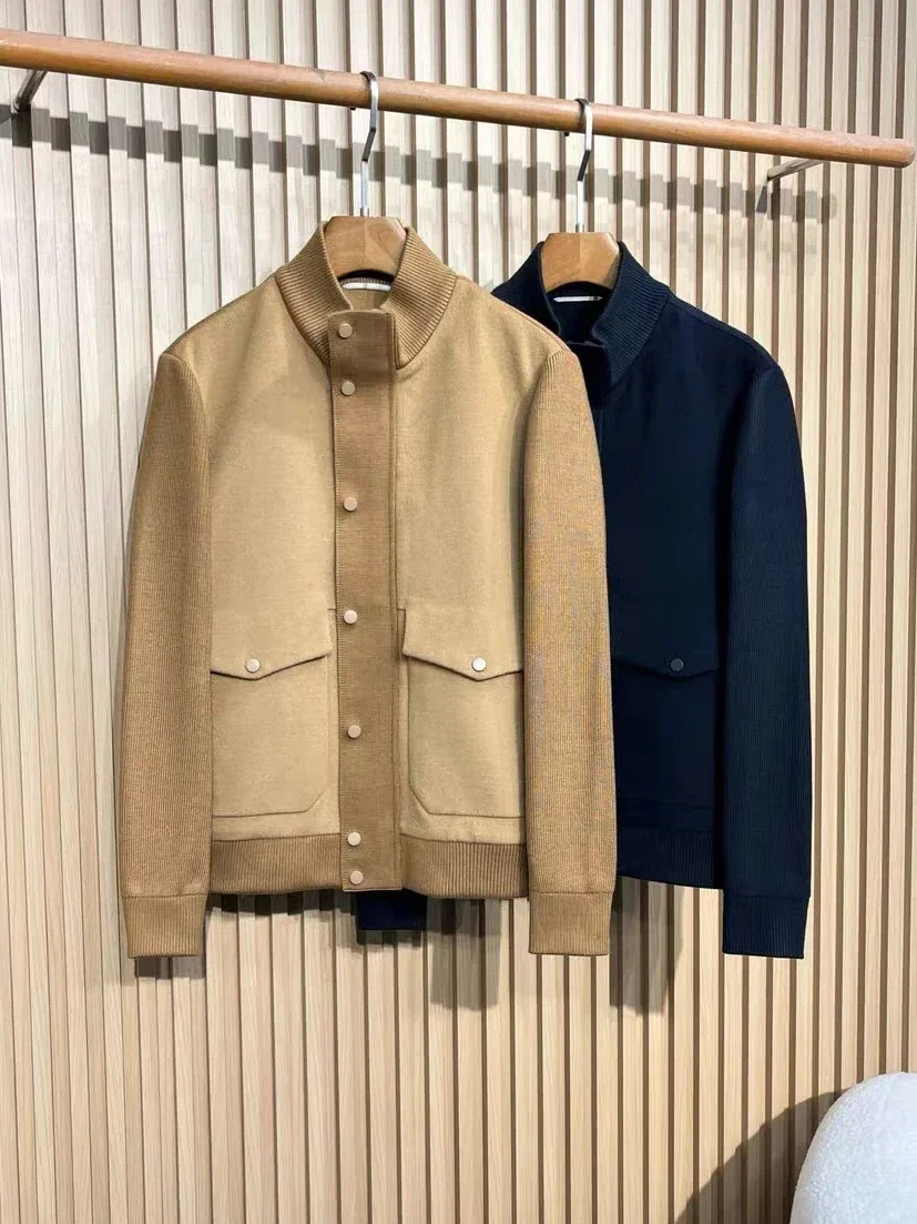 

Italian LP old money autumn and winter woolen spliced stand-up collar jacket