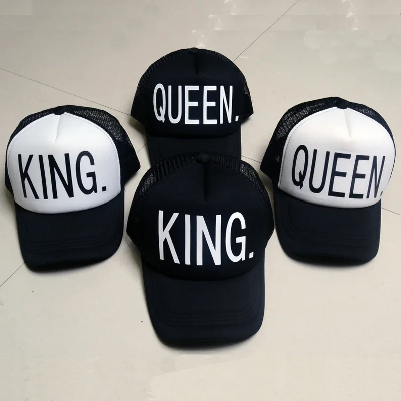 

KING QUEEN Baseball Cap Print Men Women Mesh breathable Summer Visor Snapback Caps White Black Couple Lover Hip Hop Sport Hats