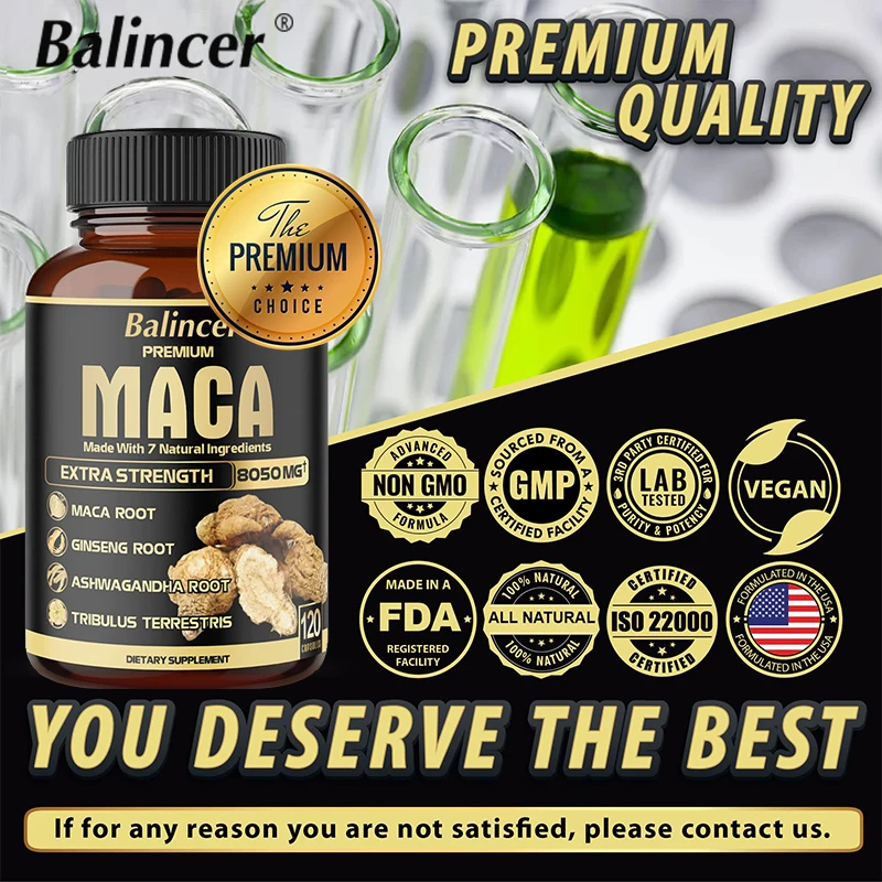 Maca Root Capsules - Natural Energy Supplement, Supports Athletic Performance and Motivation, Builds Muscle and Strengthens