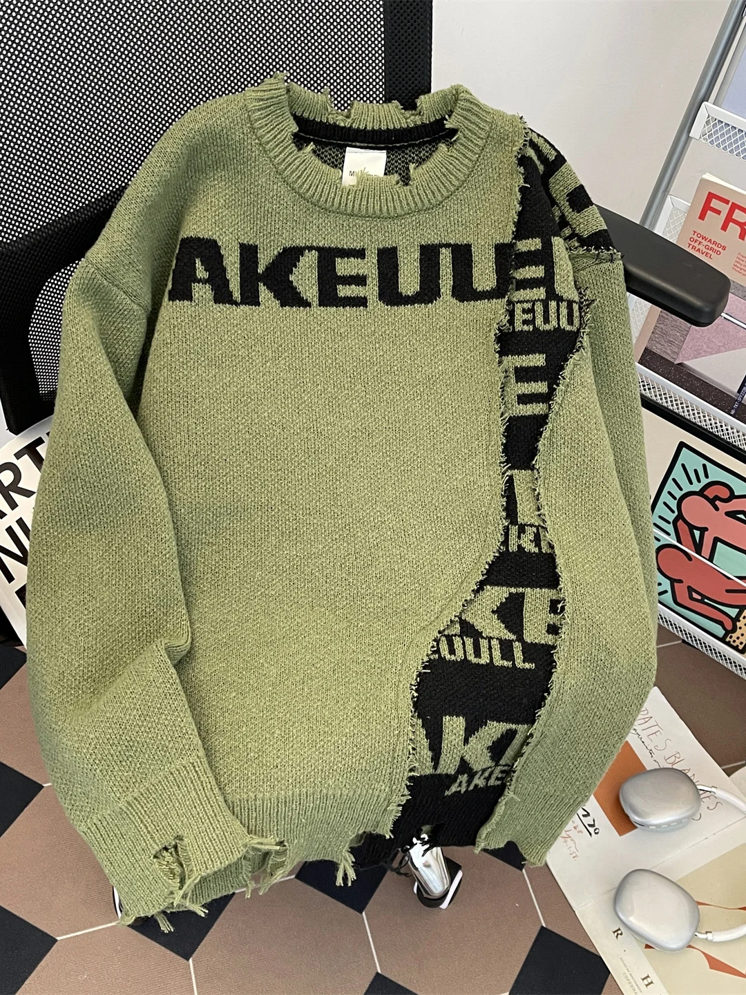 

Мужской вязаный свитер с контрастными цветами, свободный крой, круглый вырез, повседневный, с длинными рукавами, теплый, комфортный, осенне-зимний топ