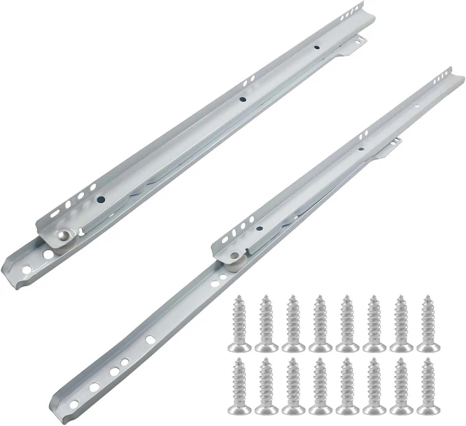 

1 Pair 16 Inch Drawer Slides, White Coated Steel Drawer Track, Bottom Mount, Smooth Sliding Nylon Wheels, Heavy Duty
