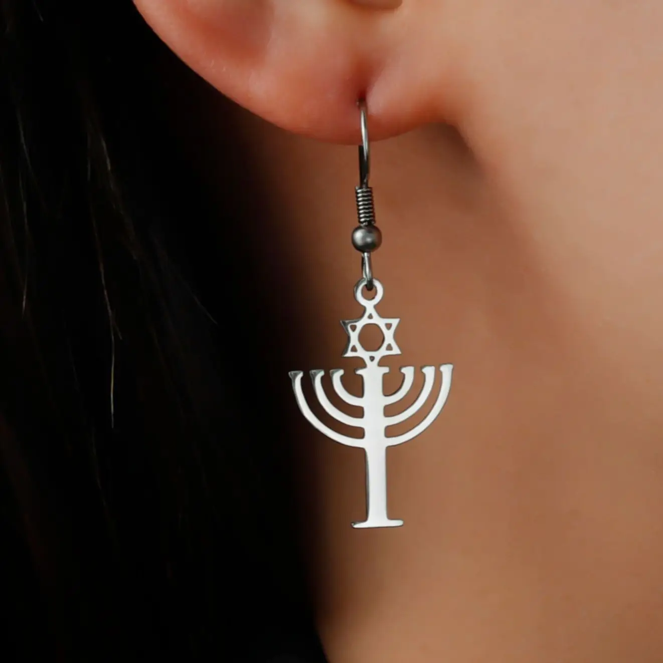 Jeshayuan Hanukkah Menorah Charm Earrings For Women Star Of David Pendant Dangle Earrings Religious Jewish Jewelry