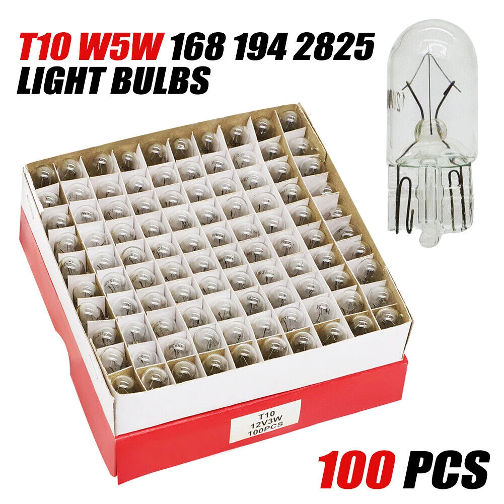 100PCS T10 LED W5W Light COB Glass 6000K Reading Dome Lamp Marker Wedge License Plate Light Bulb DC12V 194 168 501 147 152 158