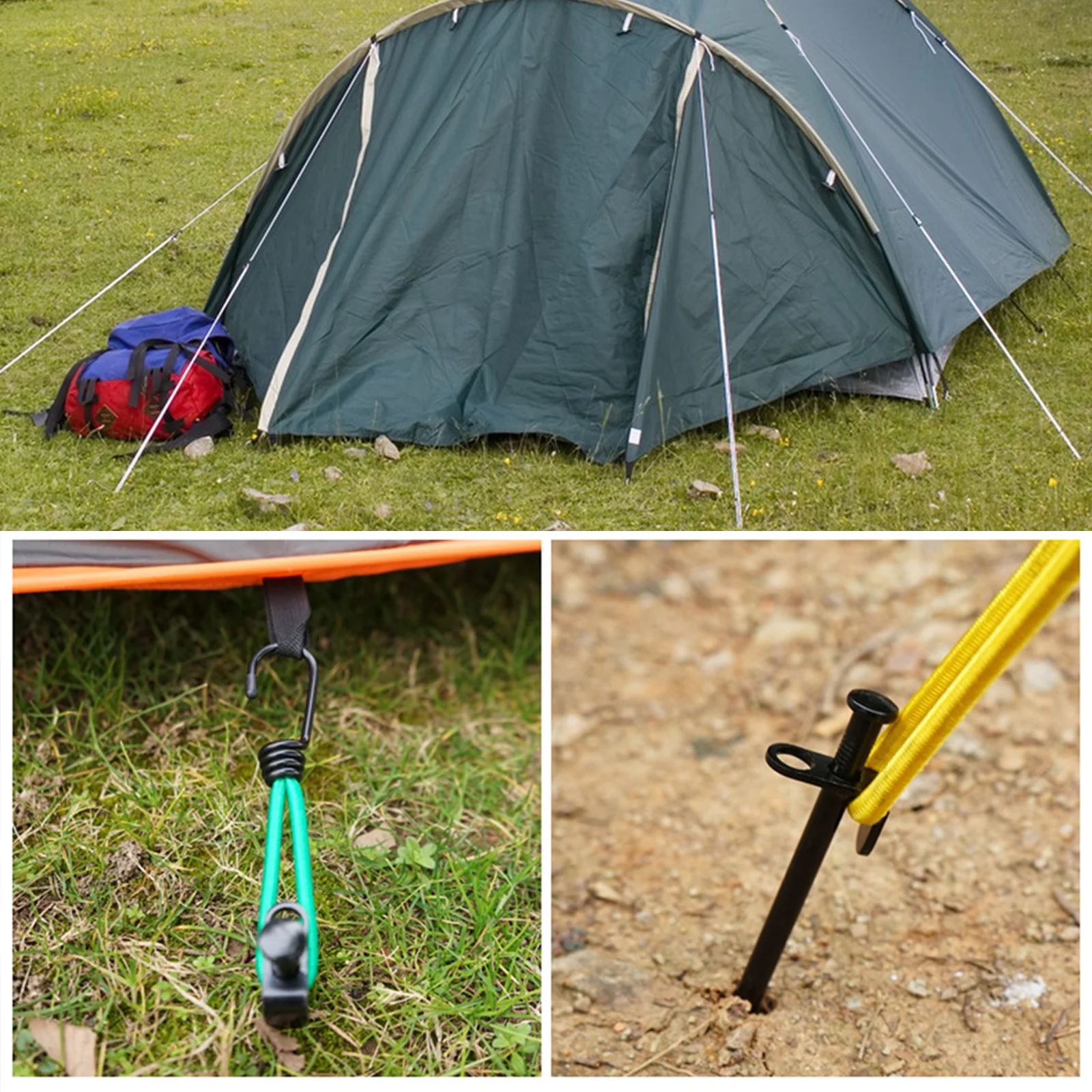

3pcs Tent Rope Buckle Elastic Hooks Fixed Binding Strap Camping Accessories Lightweight Portable Latex Durable MultiPurpose