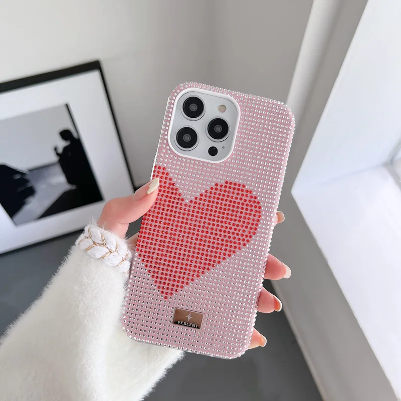 

Роскошный чехол для телефона с блестками Love Heart Diamond Pink для iPhone 15 16 Pro Max 12 13 14 Plus для iphone 14 Pro, модная задняя крышка