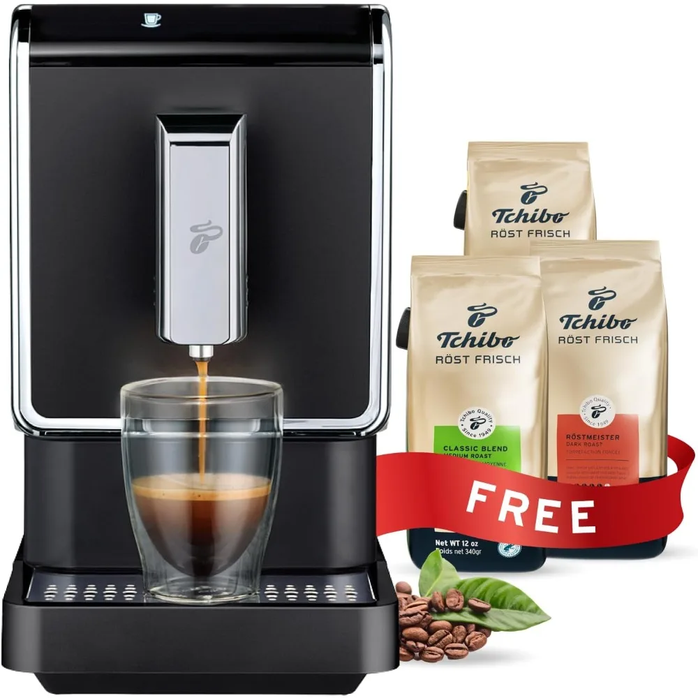 Automatic Espresso & Coffee Machine Bundle with Built-in Grinder, Comes With 3 x 12 oz. Bags of Whole Bean Coffee, Black