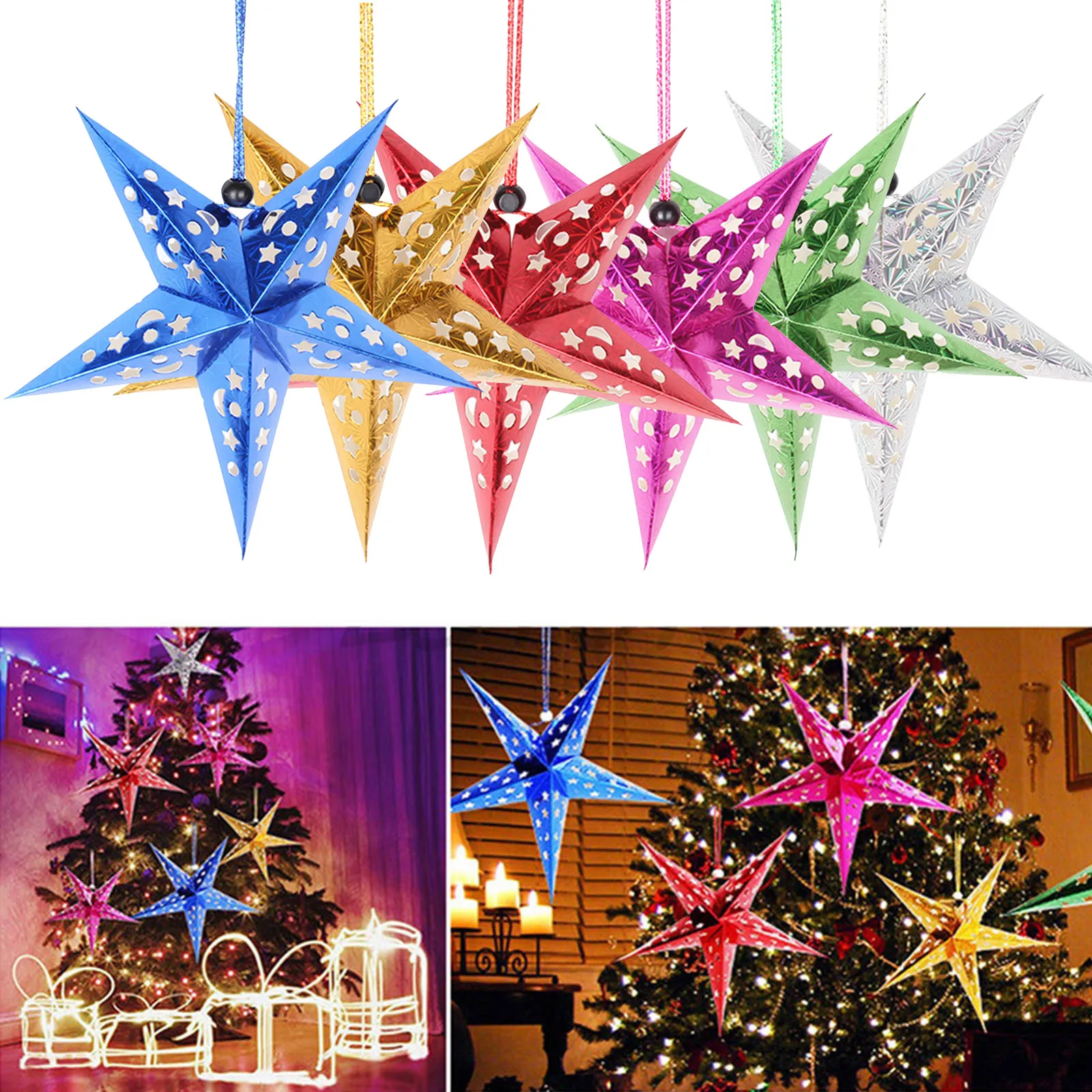 24 Inch Christmas Decoration Xmas Paper Star Holiday Star Hanging Ceiling Stars Pendant 3d Christmas Tree Lamp Shade Paper Star