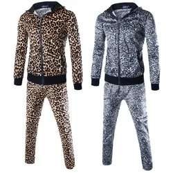 New Men's Casual Fashion Trend for Fall 2024 Hooded Leopard Print Hoodie Set Clothes for Men  Tracksuit Men