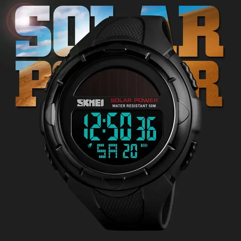 SKMEI-Relojes de pulsera deportivos digitales para hombre, luminosos, con energía Solar, con alarma ambiental, 1405