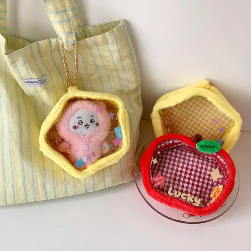 Imagen 2 del producto Bolsa para muñeca de estrella amarilla coreana INS, colgante, bonita bolsa transparente a la moda para muñeca, bolsa de exhibición para muñeca de PVC para exteriores, bolsa de felpa transparente