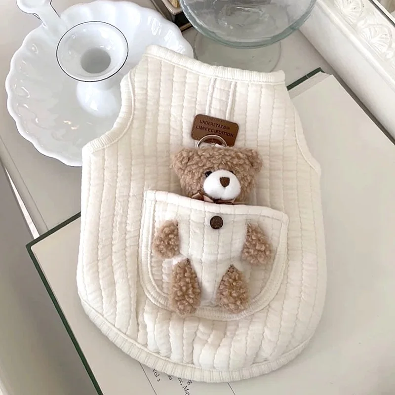 Dog Clothing Autumn and Winter cat cotton vest cute bear white Two Legged Clothing Small and Medium-sized Pet Clothing