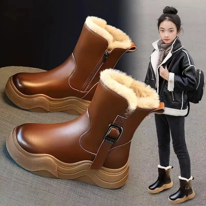 2025 Botas de nieve para niños nuevas de invierno Botas de lana para niños Botas de algodón engrosadas para niñas