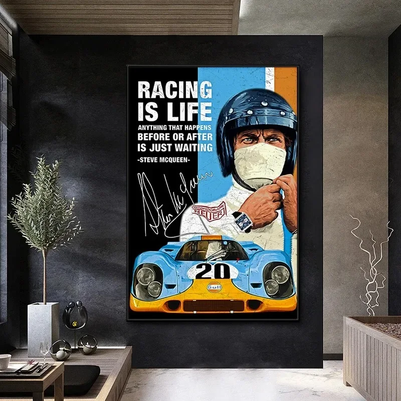 Pintura en lienzo de 24 horas de Le Mans, Michael Delaney, coche de carreras, película, póster de calidad, sala de estar, sofá, arte de pared, imagen de decoración del hogar