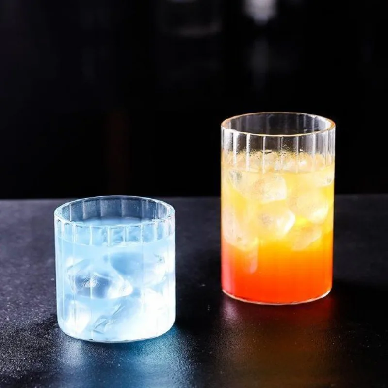 3 Sizes High Borosilicate Glass Vertical Striped Juice Cup Elongated Whiskey Cocktail Cold Drink Coffee Cupmug