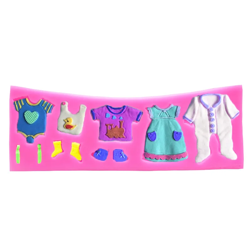 Hot Selling Pop 3D Baby Clothes Shower DIY Silicone Mould Fondant Kitchen Cake Decorating Mold for Chocolate Baking Tools T0534