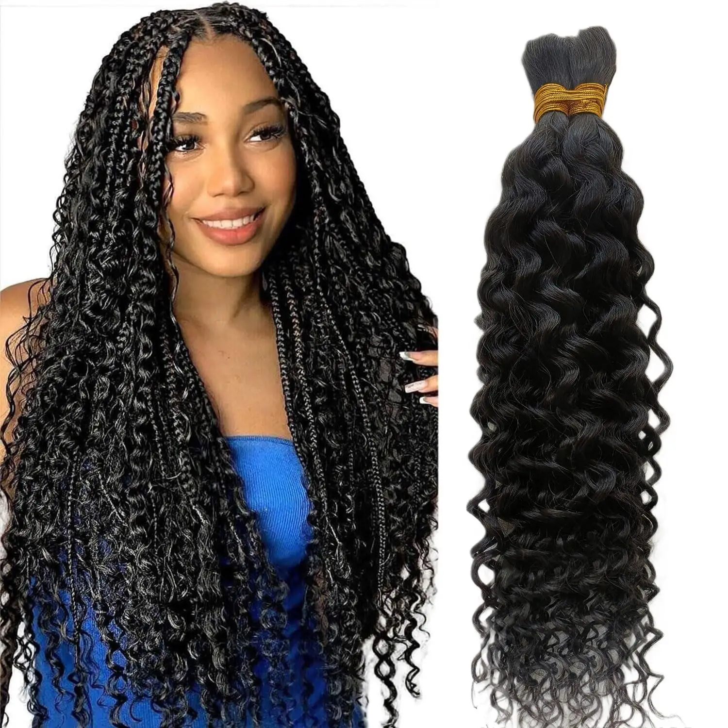 Human Braiding Hair 20 Inch Deep Curly Bulk Human Hair for Braiding 100g (2Bundles/Pack) for Wavy Micro Human Braiding Hair