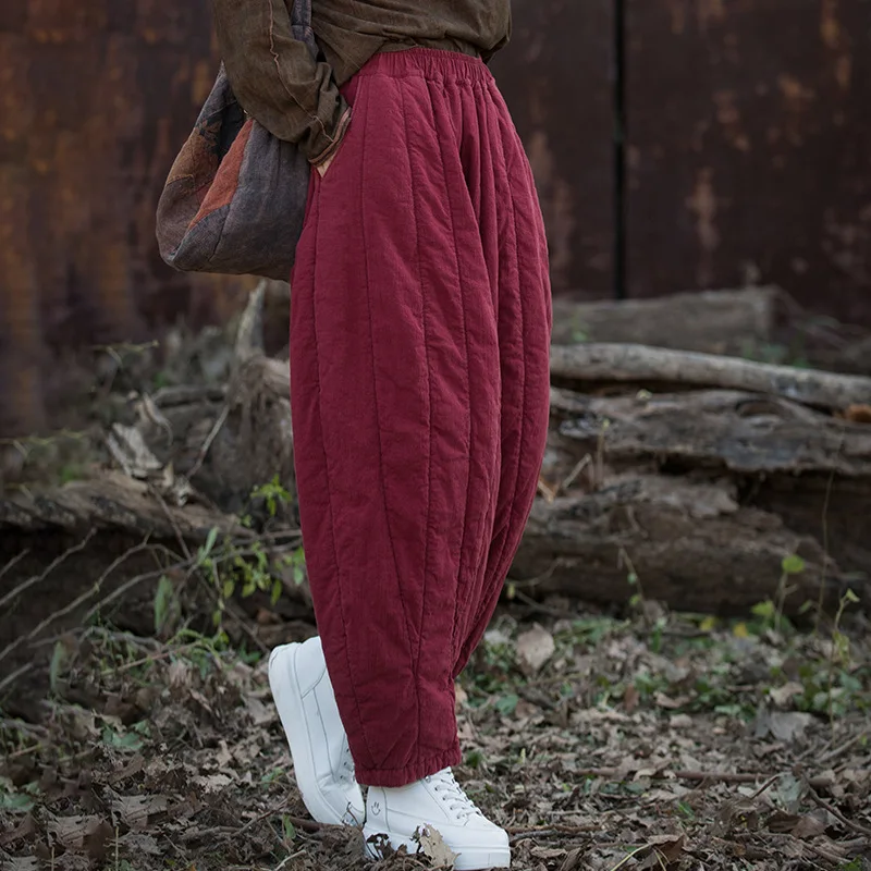 

Winter Thiened Cotton Linen Women's Loose Sle Carrot Pants 24 Pieces Splicing Warm Cotton Trousers Long Lantern Pants