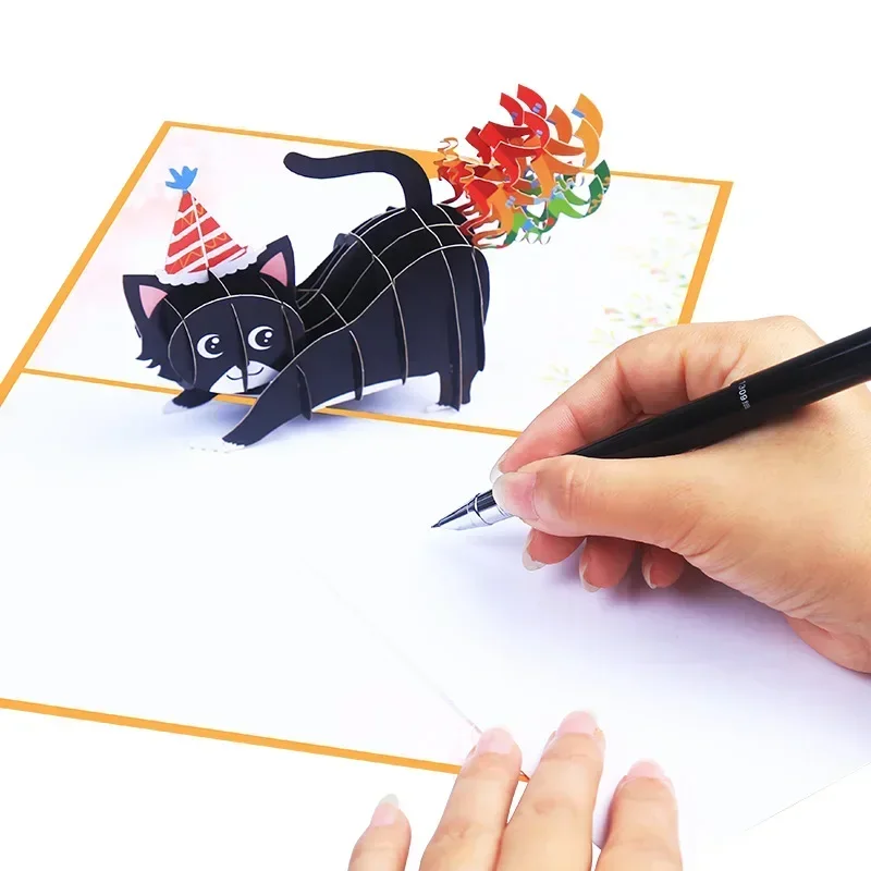 1 pcs creative color 3D card with rainbow cat birthday wishes pop-up card gift