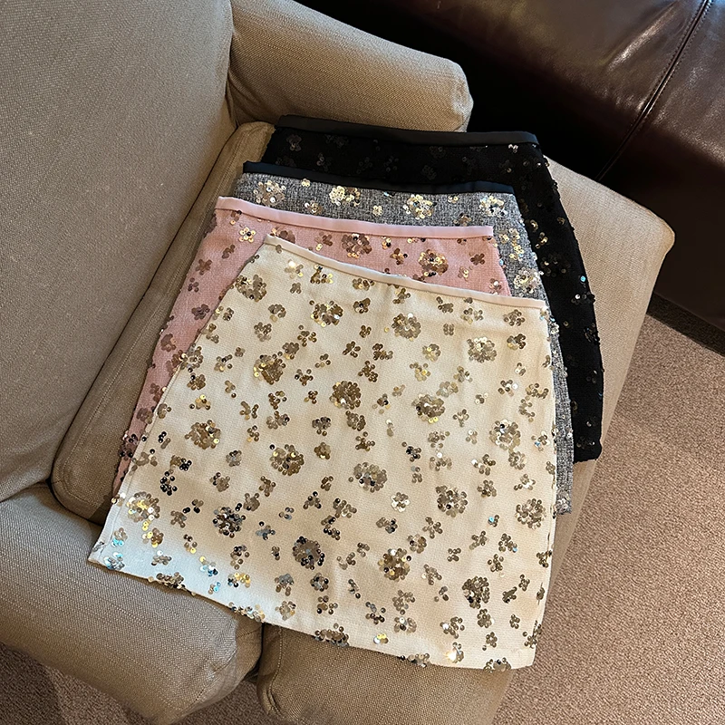 

Pure Bodycon Mini Skirt for Petite Women Floral Embroidery with Beaded Accents