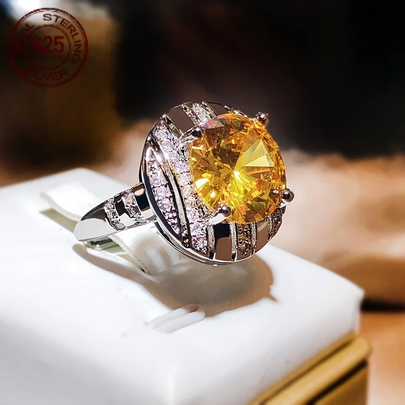 Luxe Jewelry Designs Anello da donna in argento sterling con topazio giallo, zirconi cubici, regalo di gioielleria raffinata alla moda