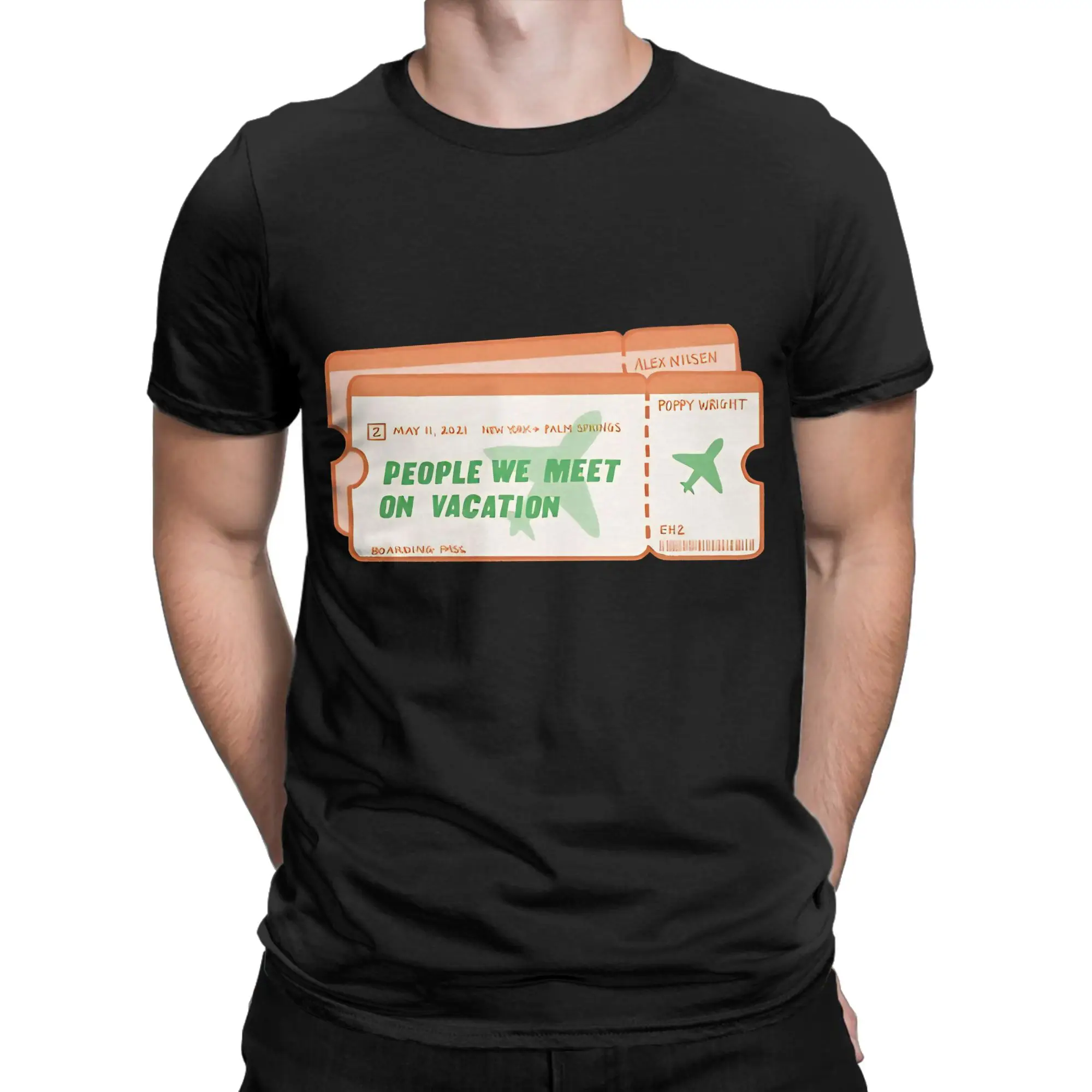 People We Meet On Vacation by Emily Plane Tickets Graphic 100% Cotton T-Shirt People We Meet on Vacation Tops Tees For Men