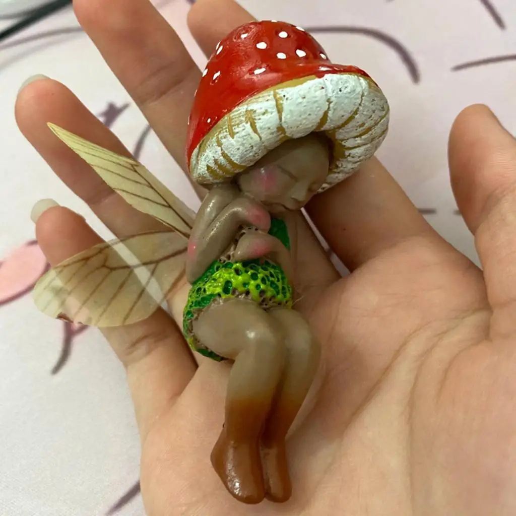 Mushroom Fairy Pixie Fly Wing Miniature Fairy Figures Miniature Fairy Garden Accessories Ornament Garden Decoration