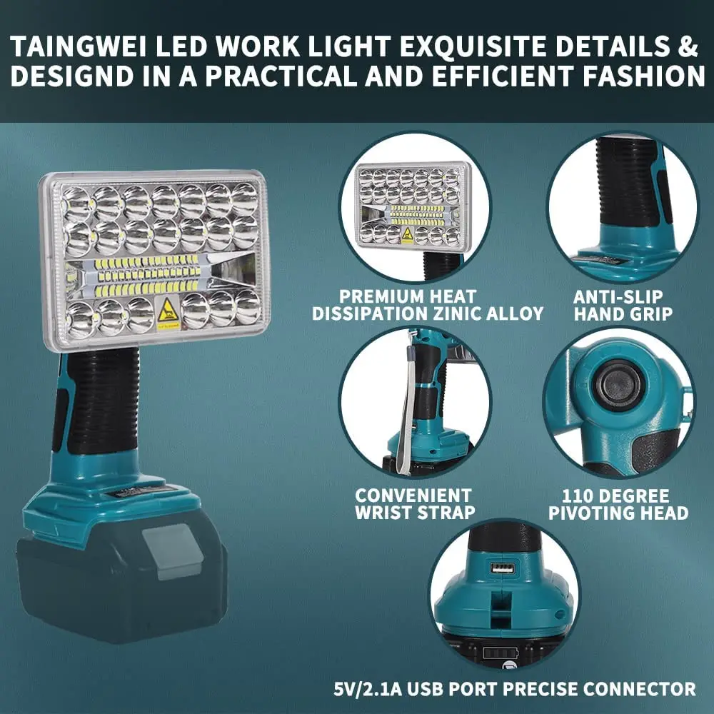 Imagem -03 - Lanterna Led sem Fio ao ar Livre Luz de Trabalho Holofotes Makita Bl1430 Bl1830 18v 2000lm Polegadas 18v