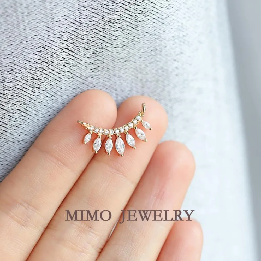 Zircon Eyelashes Beautiful Japanese Style Double Ring Connection Charms Pendant Supplies DIY Hand Brass Gold Plated Accessories