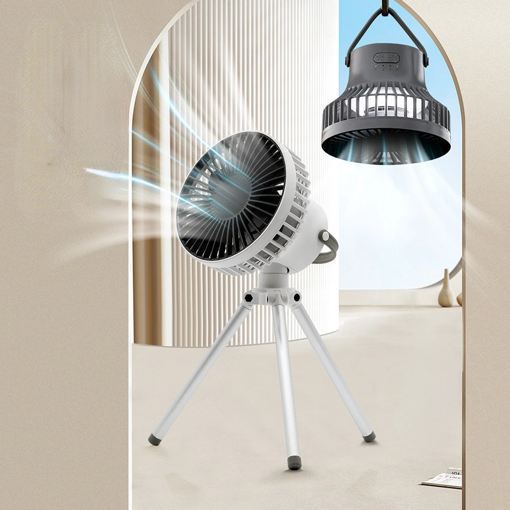 

2023 Summer new outdoor camping tripod fan Hanging ceiling fan Mini atmosphere Night Light electric fan