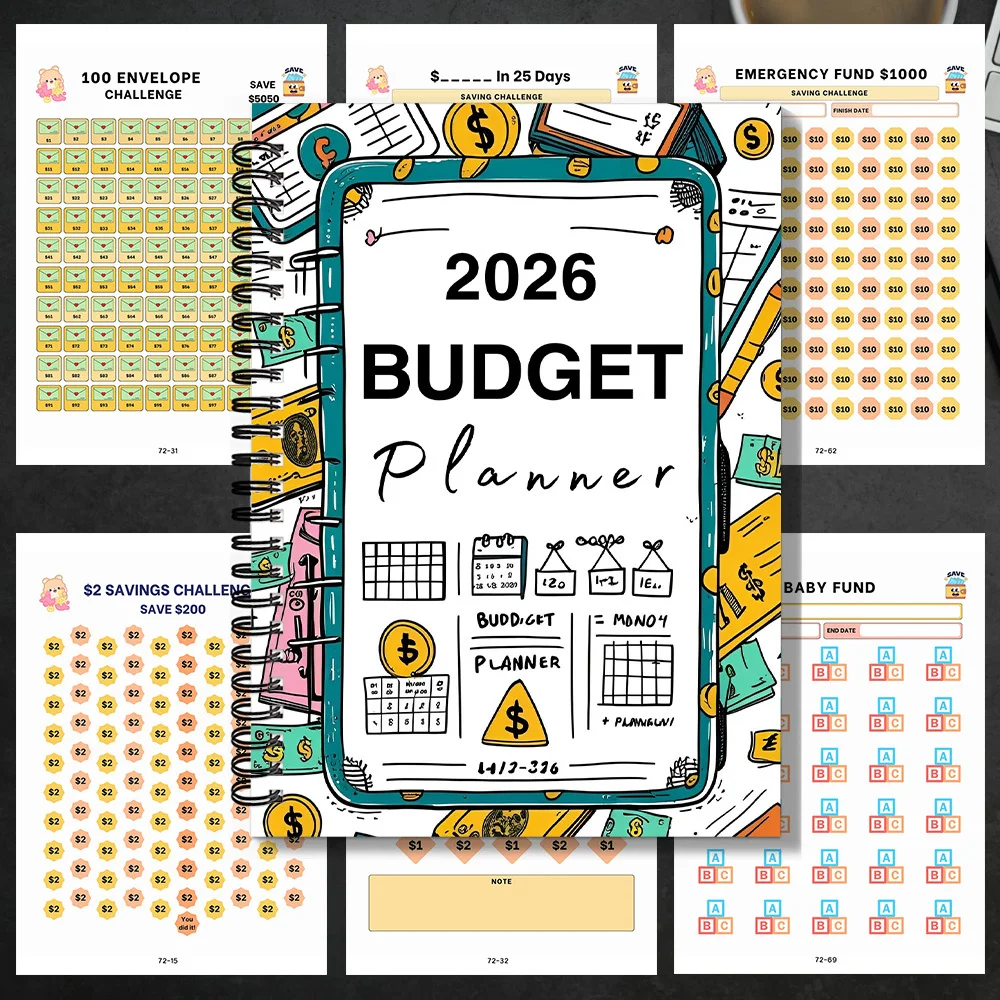 Planificateur budgétaire 2026, carnet de notes à spirale, défi d'épargne, organisateur de finances mensuel, gestion des économies et des dépenses, 1 pièce