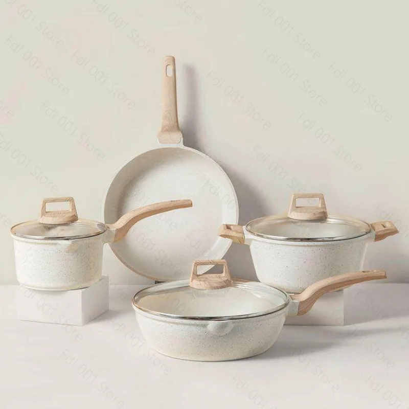 Hot Selling Write Granite Cookware Set Induction Bottom Pans Pots Nonstick Coating for Home Cooking