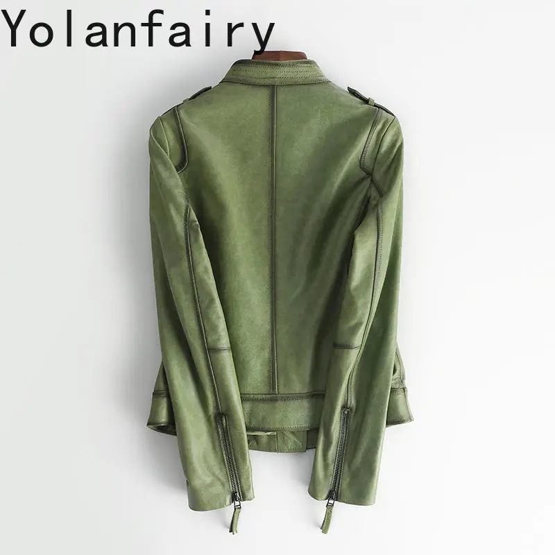 Yolanfairy-女性のための本革シープスキンバイクジャケット,スリムフィットのコート,用途の広いスタイル,新しい,春と秋