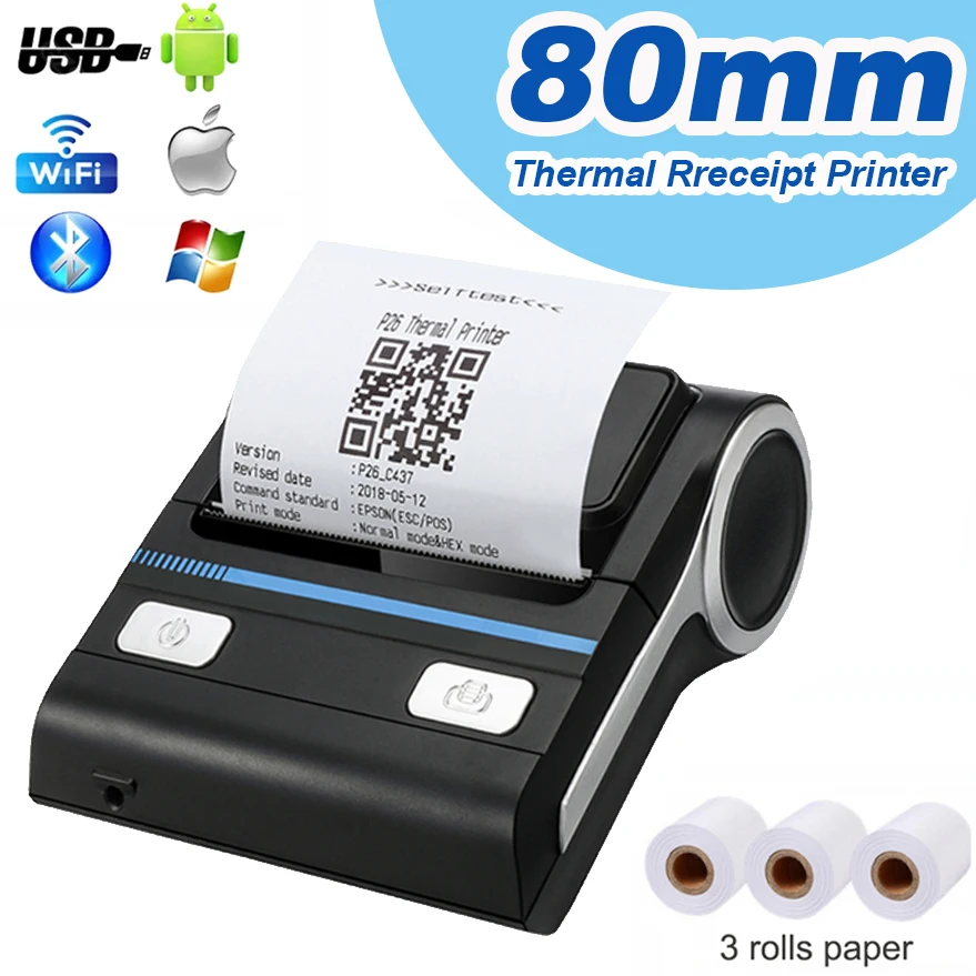 3 Inch/80mm Thermal Receipts Printer Mini Protable Tikect Printer With Case Blooth/USB For Business Home Store