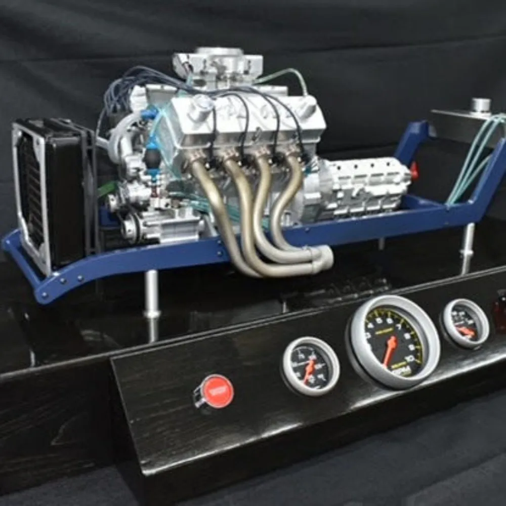 Modelo de motor V8 de aspiración natural completamente funcional, mecanizado CNC, escala 1/4, modelo de motor de metal de alta inversión y alta potencia