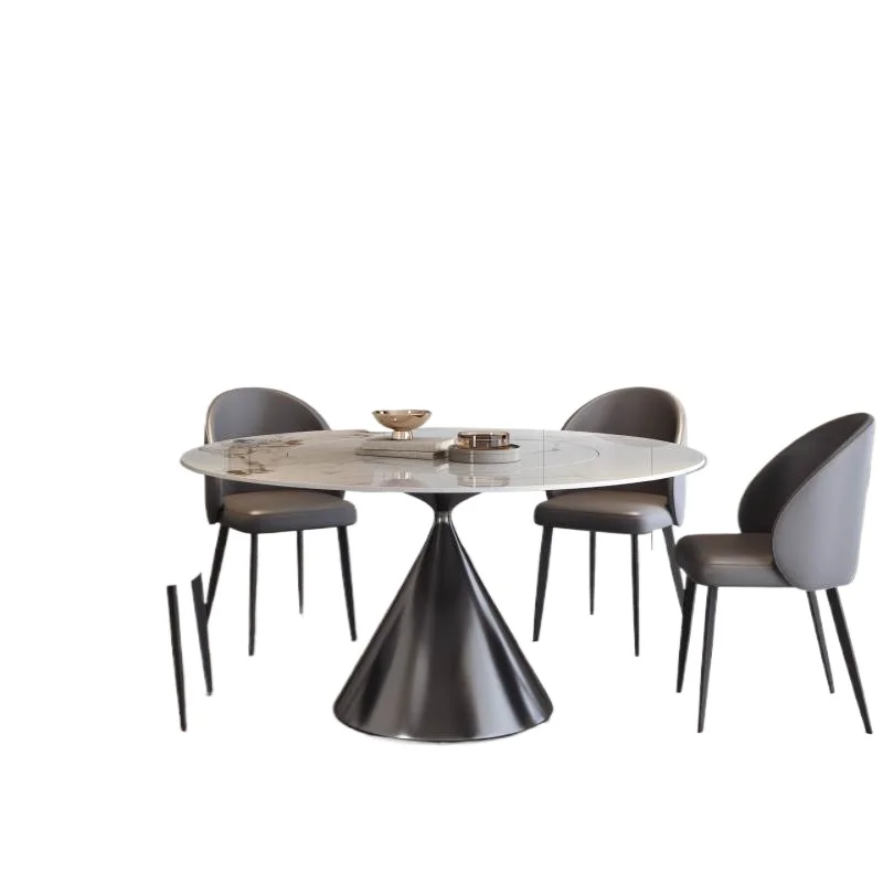 

Superior Slate Dining Table Round Stainless Steel Dining Table with Turntable Chair