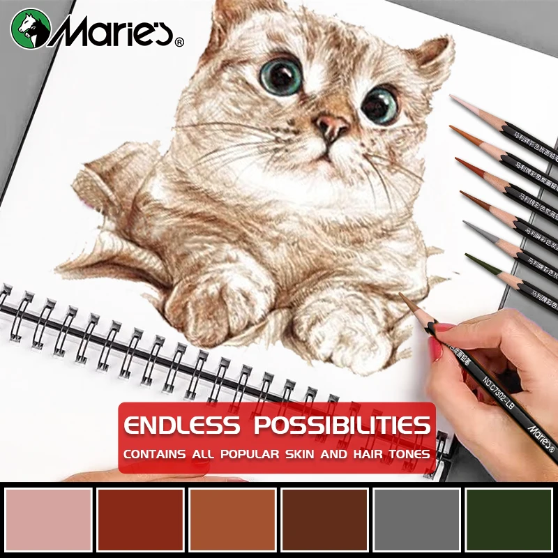 10pcs Marie's Professional Colored Charcoal Pencils Set,Skin Tone Color for Sketching, Shading, Blending,for Adults & Artists