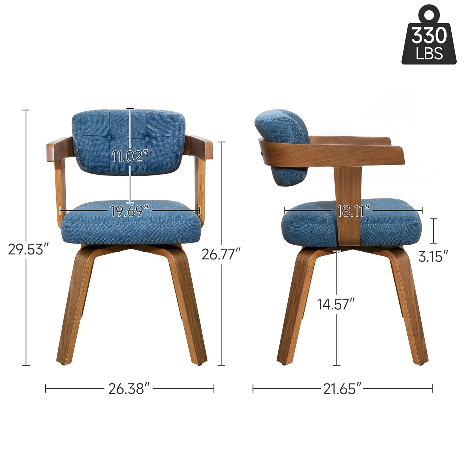 Mid Century Swivel Accent Chair 360° Rotation Upholstered Fabric Foam Cushion Wood Arched Legs Small Space, Customized