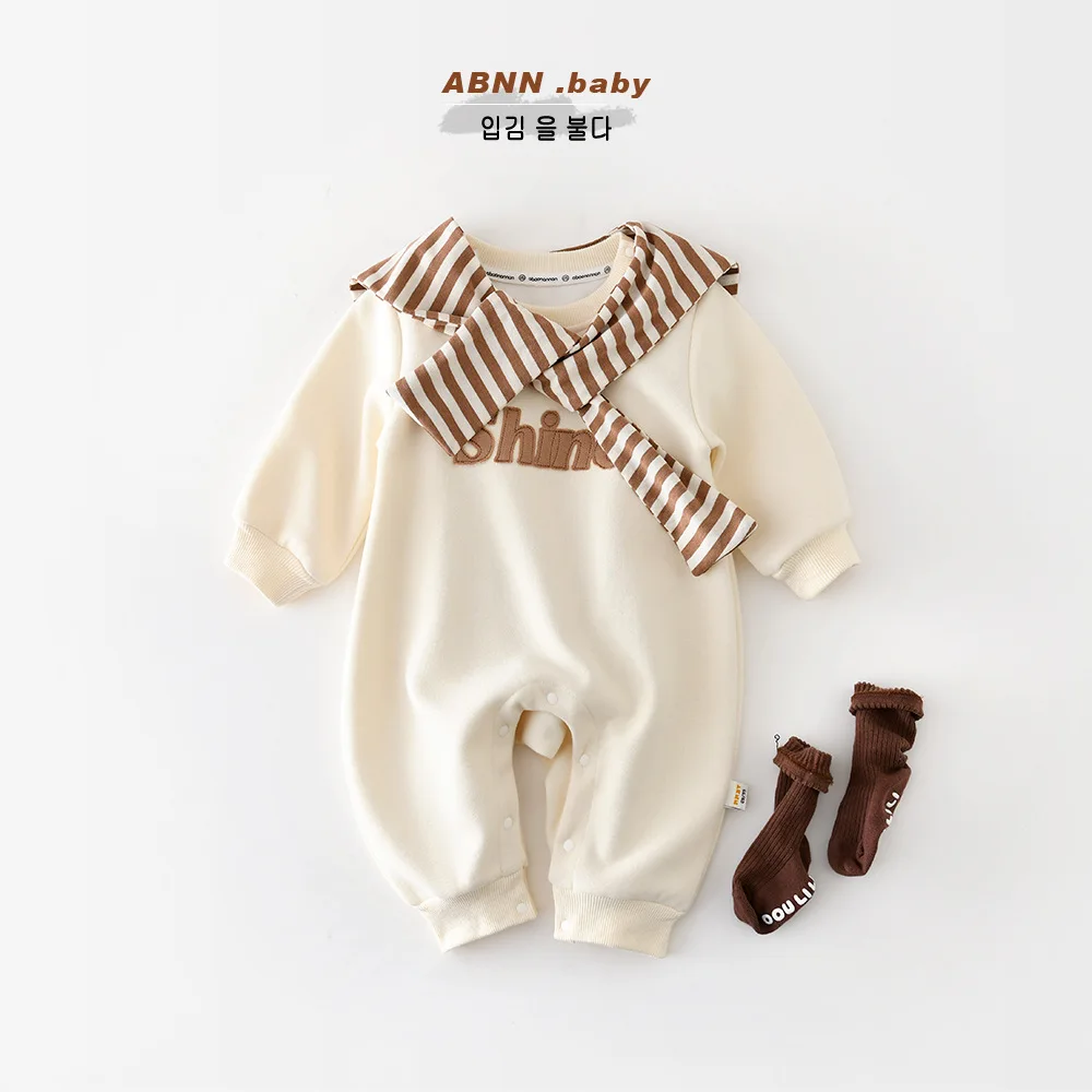 2026 Spring New Baby Long Sleeve Romper + Shawl Toddler Boy Girl Letter Print Casual Jumpsuit Fashion Infant Clothes 0-24M