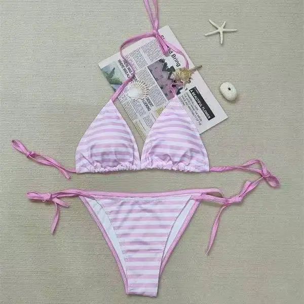 

Sexy Backless Halter Bikini Set Women Y2K Style Two Piece Swimwear Bottom Summer Beachwear Bathing Suit New
