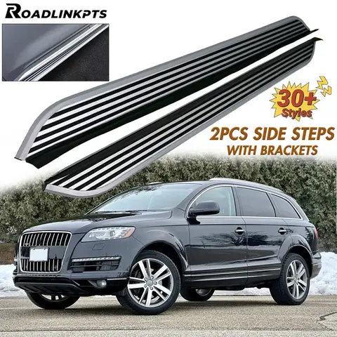 2PCS Aluminum 4.7" Wide Silver Fixed Side Steps Fit for Audi Q7 2007-2015 Running Boards Nerf Bars Rails Plates Pedals