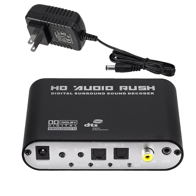 Digital To Analog 5.1 เครื่องถอดรหัสเสียง SPDIF Coaxial To RCAAC3 Optical Digital Amplifier Analog Converter ทนทาน US Plug