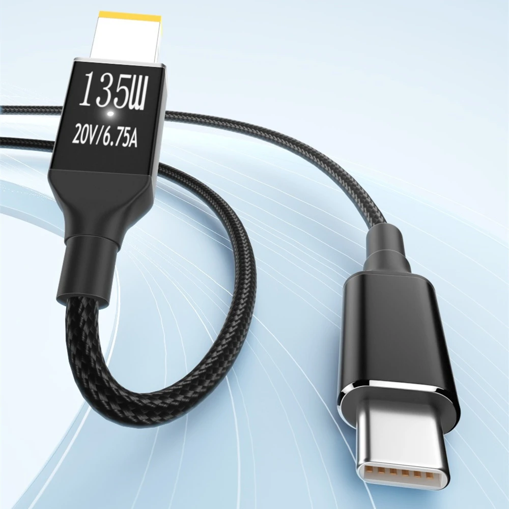 Nku-USB C PD Carregador Cabo de Alimentação, Tipo-C para Ponta Slim, Porta Quadrada, Cabo Conversor, Compatível com Lenovo Legion Y7000 Laptop, 135W