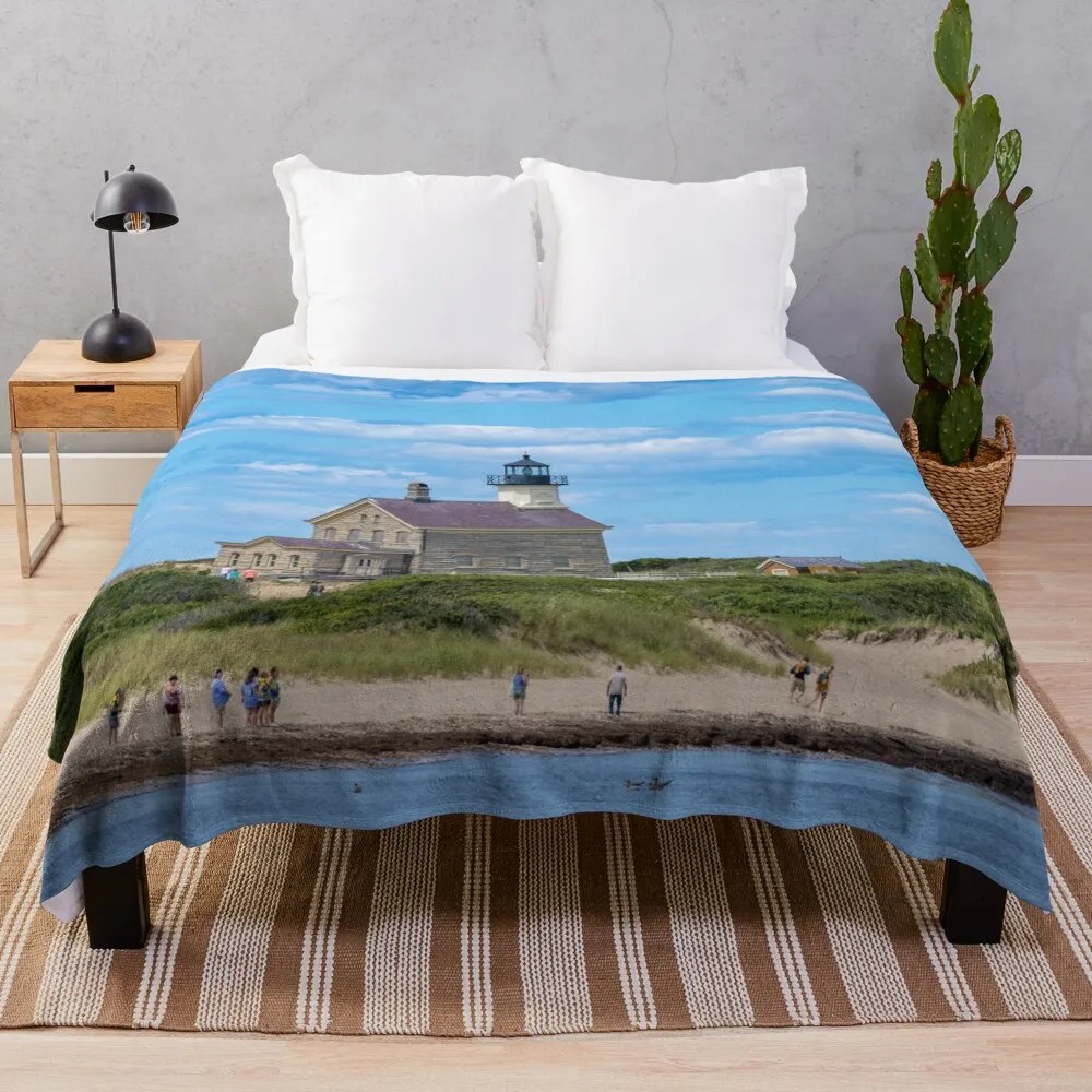 Block Island North Light, circa 1867, historic lighthouse, Sandy Point, Block Island, Rhode Island coastal maritim Throw Blanket