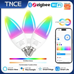 TNCE Tuya Bluetooth/WIFI/Zigbee E14 Candle Lamp RGB Light Dimmable For Room App Voice Control,Works With Alexa Google Home
