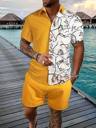 2024 New Men's Short-sleeved Shirt And Beach Pants Set Summer Street Fashion Men's Shirt Outdoor Vacation Everyday Casual Shorts