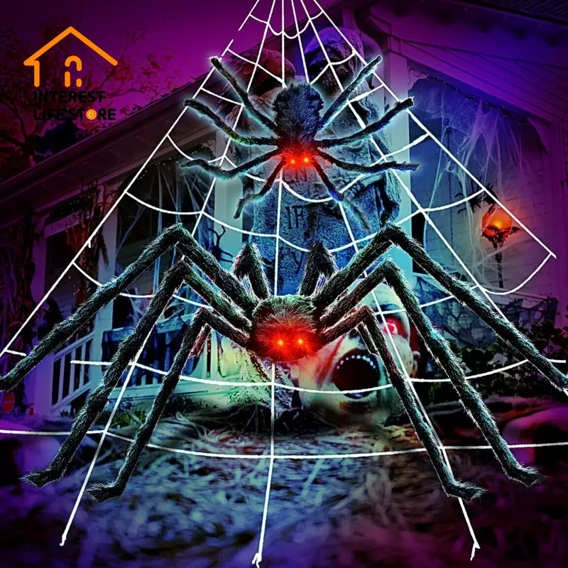 

New Hot Halloween Giant Emit Light Spider Indoor Outdoor Yard Porch Decor Horror Haunted House Home Party Halloween Decorationsc