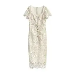 Brand Diamond Lace Prom Dress Women 2025 Summer Short Sleeve Crystal Chain Sheath Bodycon Evening Party Midi Long Dresses Runway